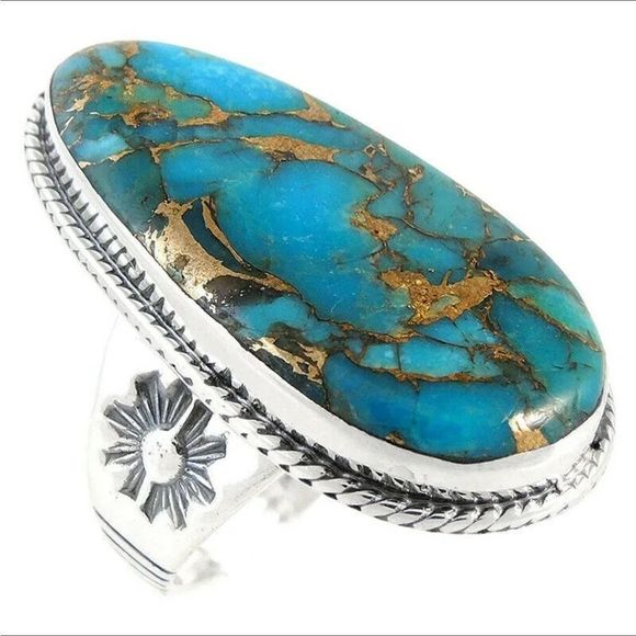 Jewelry - 🌞925 Sterling Tibetan Silver Marquis cut Created Turquoise Cabochon Stone Ring